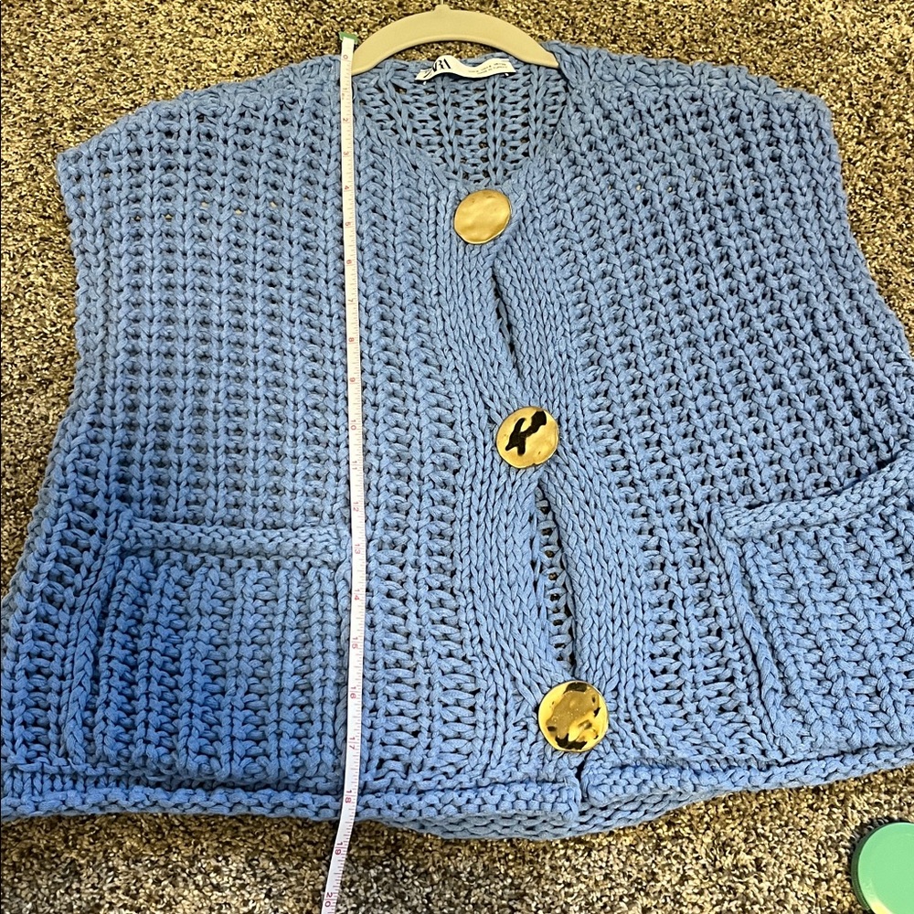 Zara Blue Knit Sweater Vest with Gold Buttons - Picture 5 of 5